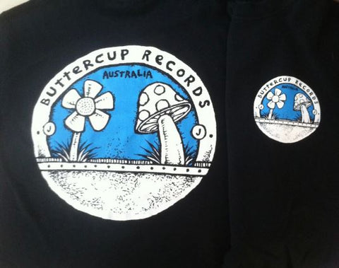 Buttercup Records - Black TEE w/ Blue Print - 2 Sided!